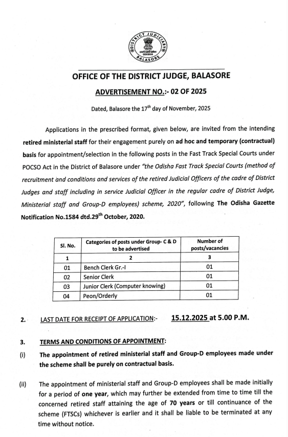 Balasore Recruitment 2025 – Apply for Clerk & Peon Posts