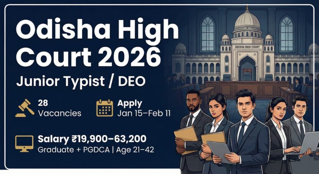 Odisha High Court Junior Typist DEO Recruitment 2026 - 28 Vacancies Apply Online