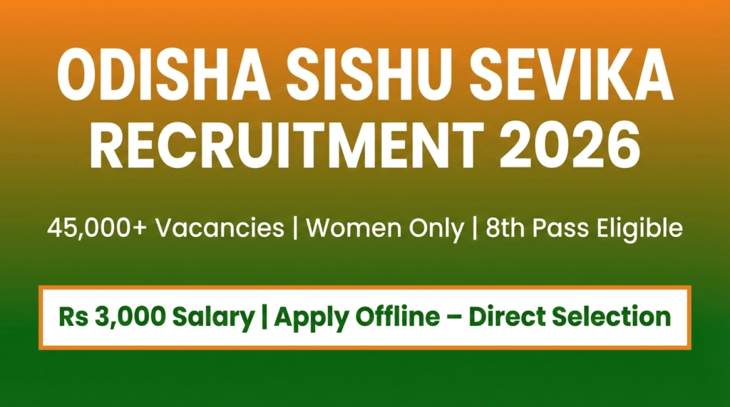Odisha Sishu Sevika recruitment 2026! Women only, 8th pass, Rs 3,000 salary