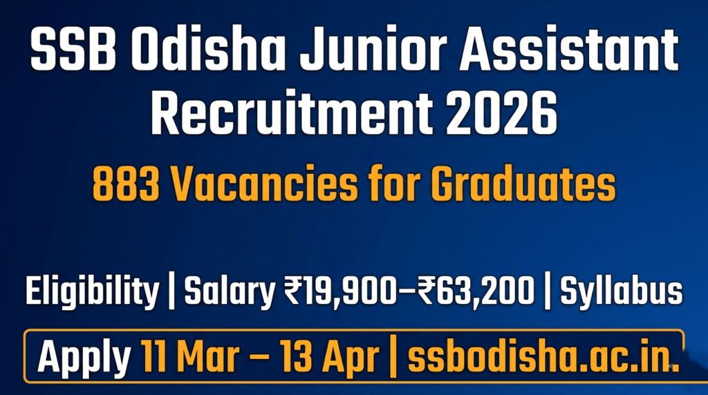 SSB Odisha Junior Assistant Recruitment 2026: 883 Posts Apply Online