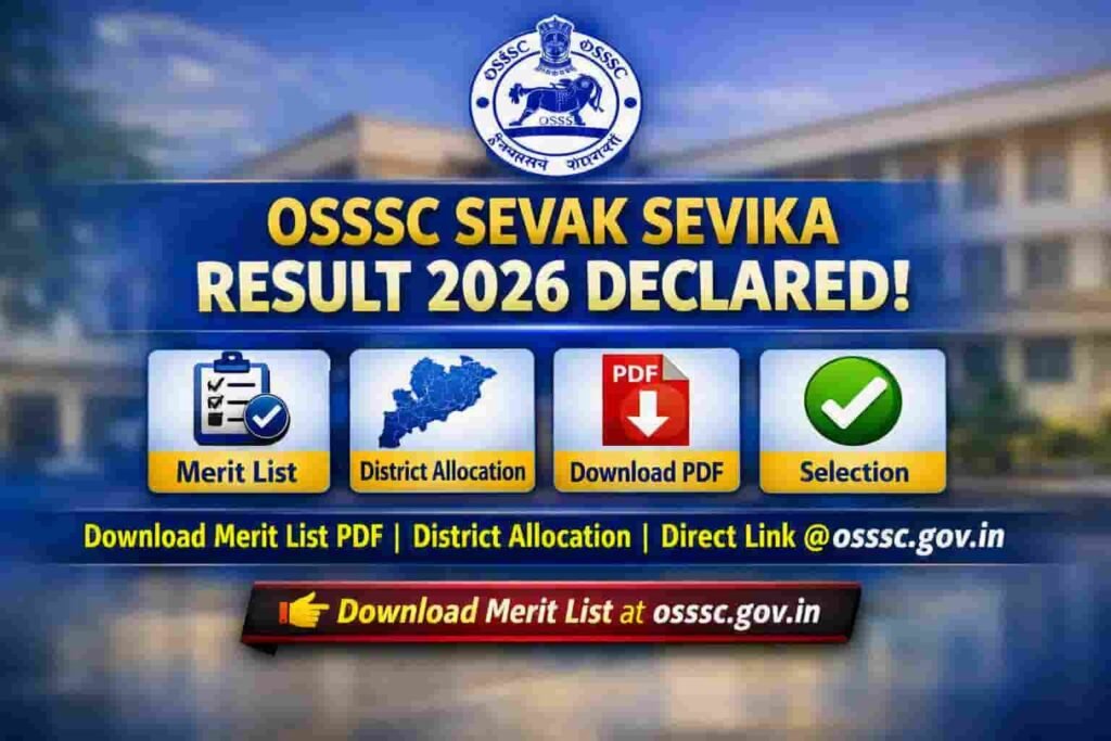 OSSSC Sevak Sevika Result 2026 Out Download Final Merit List PDF @osssc.gov.in